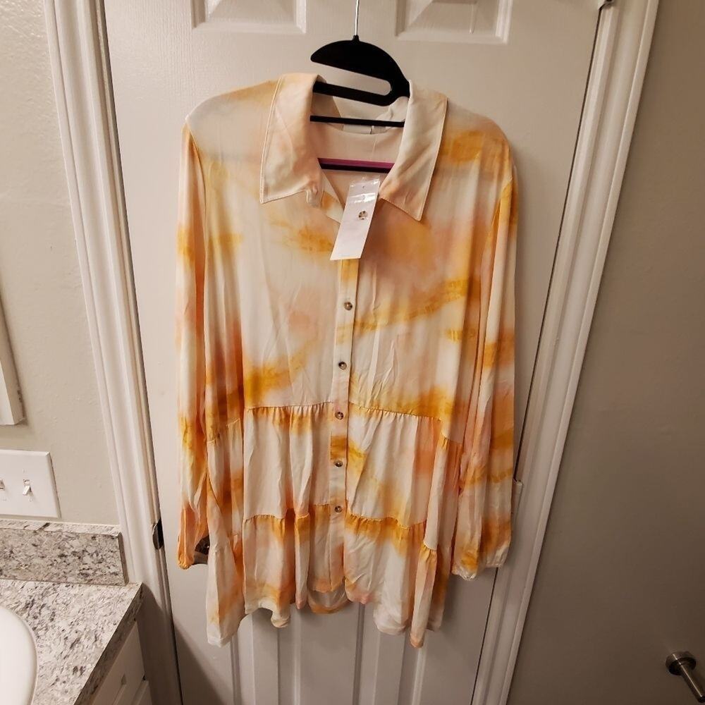 NEW DIRECTIONS tie dye‎ super soft peplum top plus size 2X